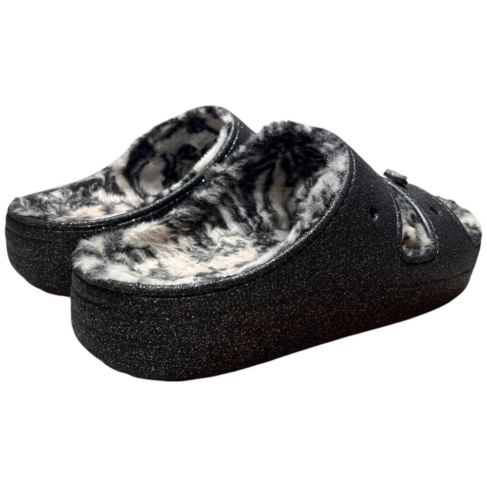 CROCS Classic Cozzzy Disco Glitter Sandal Men 13 Comfort Zebra Fur Lining 208074 - Picture 5 of 15
